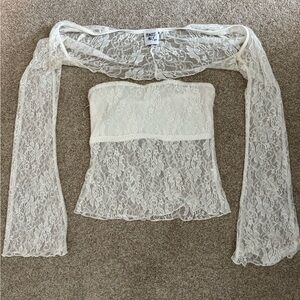 Princess Polly ALYDA LONG SLEEVE LACE TOP WHITE